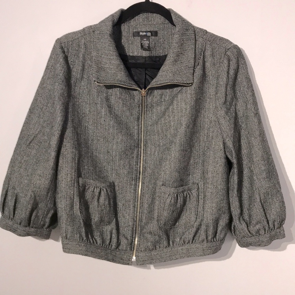 Herringbone Print Bomber Jacket